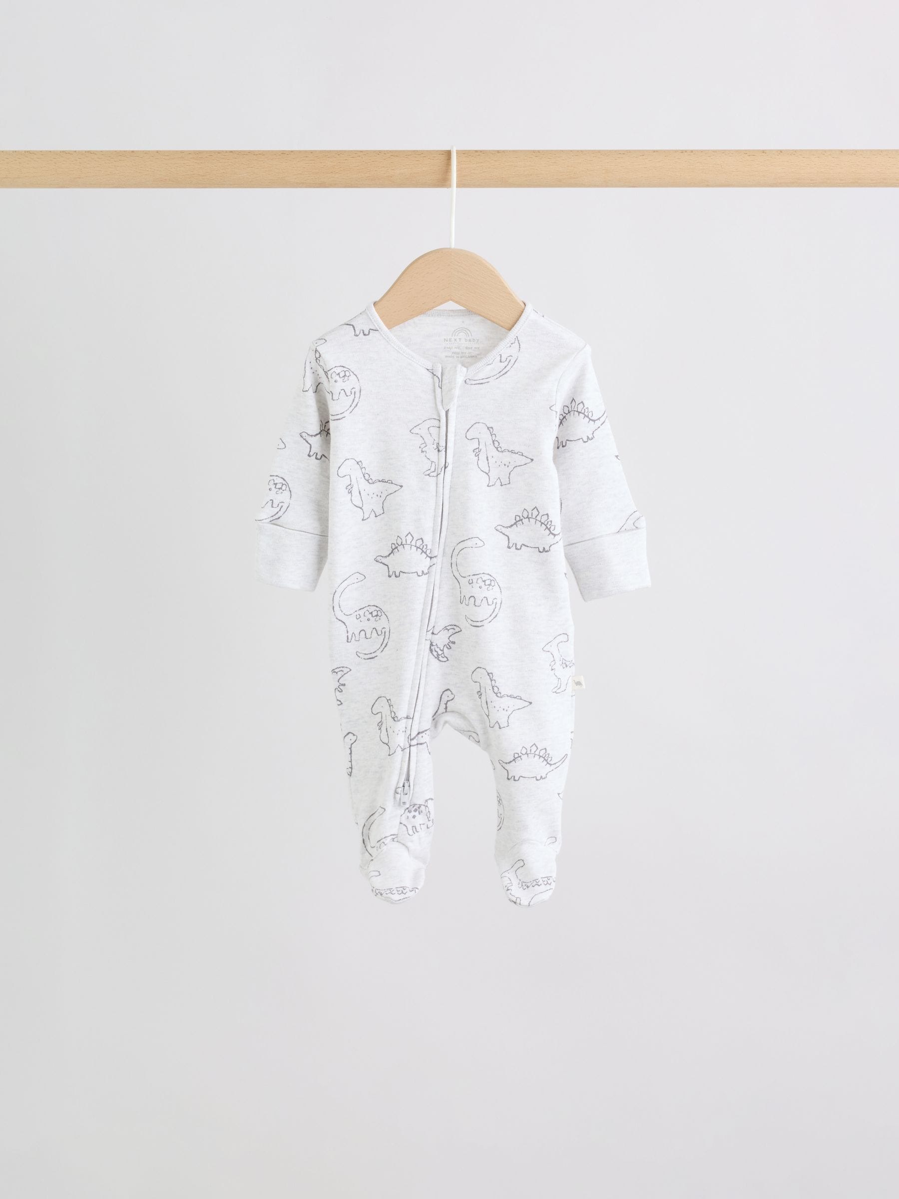 Grey Baby Two Way Zip Sleepsuits 3 Pack (0-2yrs) image 5