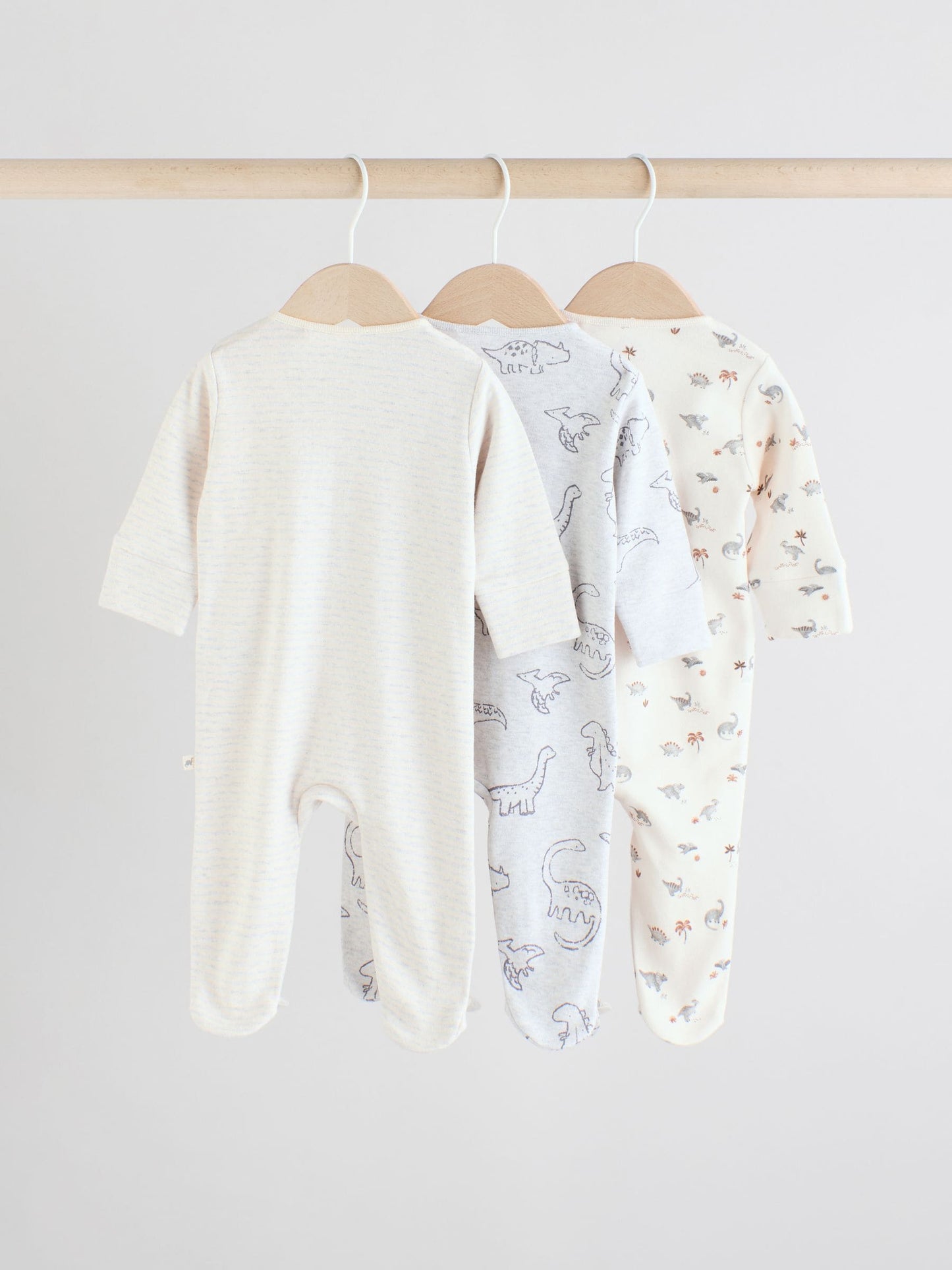 Grey 100% Cotton Two Way Zip Baby Sleepsuits 3 Pack (0-2yrs)
