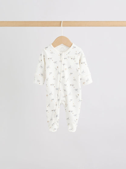 Grey Baby Two Way Zip Sleepsuits 3 Pack (0-2yrs) image 6