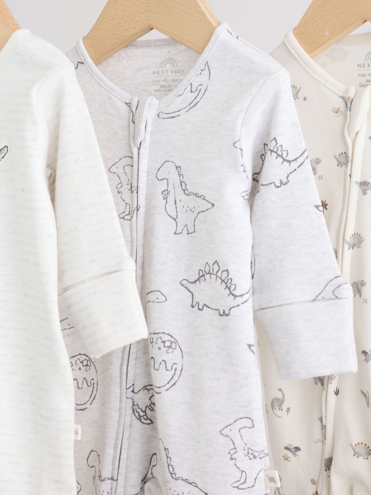Grey Baby Two Way Zip Sleepsuits 3 Pack (0-2yrs) image 7