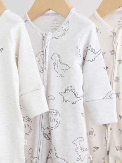 Grey Baby Two Way Zip Sleepsuits 3 Pack (0-2yrs) image 7