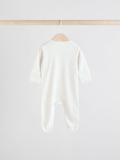 Grey 100% Cotton Two Way Zip Baby Sleepsuits 3 Pack (0-2yrs)