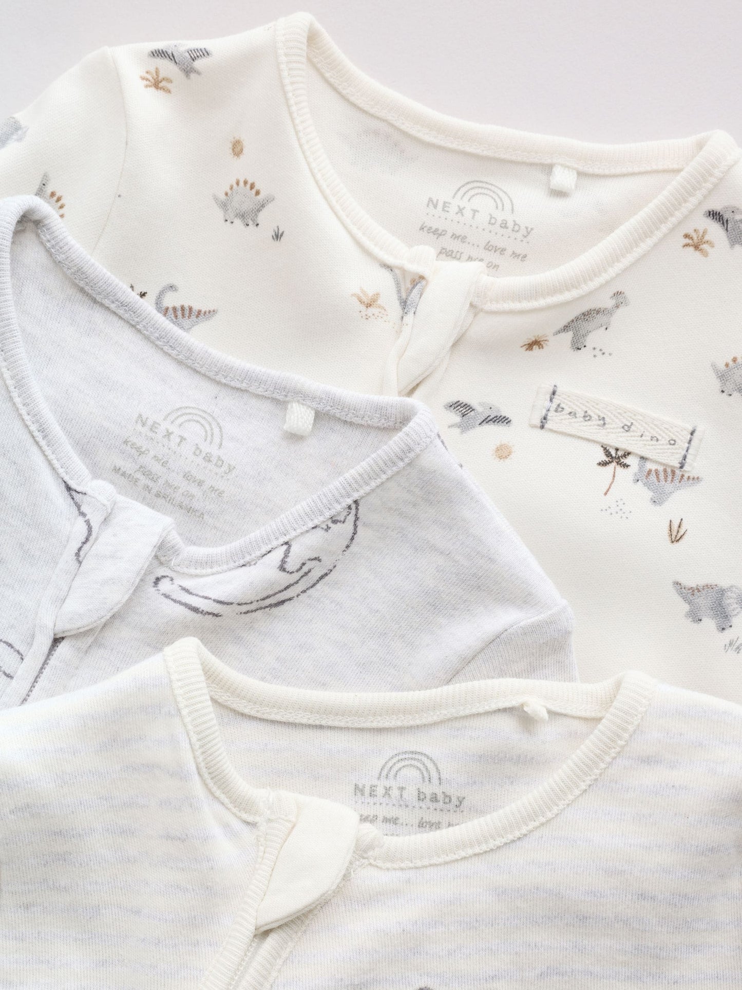 Grey Baby Two Way Zip Sleepsuits 3 Pack (0-2yrs) image 8