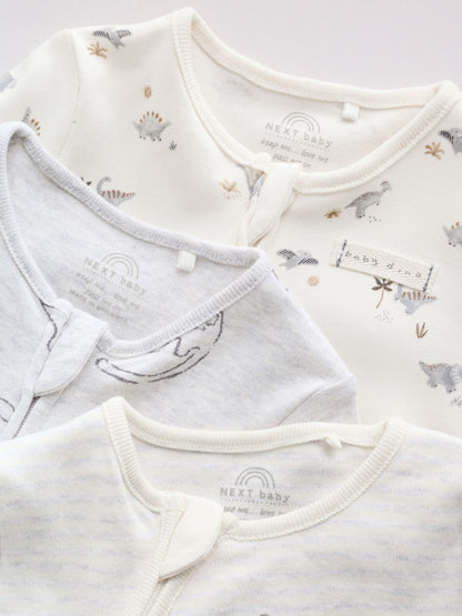 Grey Baby Two Way Zip Sleepsuits 3 Pack (0-2yrs) image 8