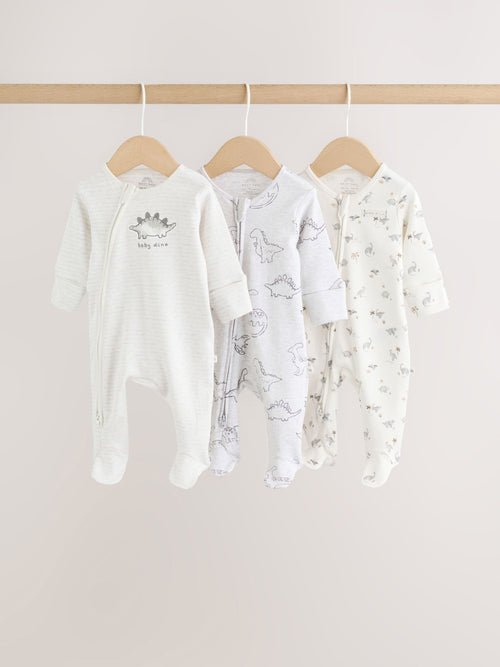 Grey Baby Two Way Zip Sleepsuits 3 Pack (0-2yrs) image 1