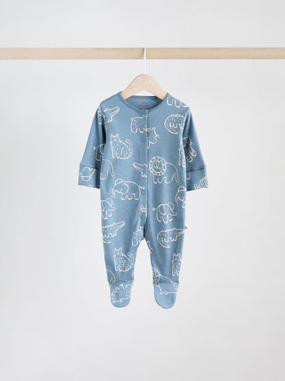 Brown/Blue Baby Sleepsuits 3 Pack (0mths-3yrs)