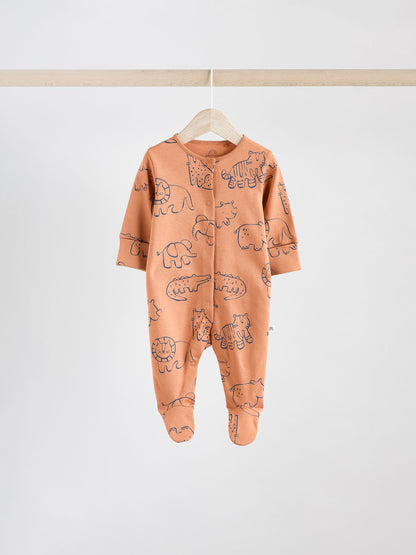 Brown/Blue Baby Sleepsuits 3 Pack (0mths-3yrs)
