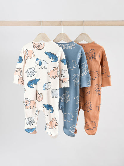 Brown/Blue Baby Sleepsuits 3 Pack (0mths-3yrs)