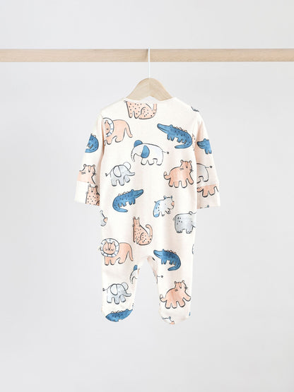 Brown/Blue Baby Sleepsuits 3 Pack (0mths-3yrs)
