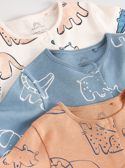 Brown/Blue Baby Sleepsuits 3 Pack (0mths-3yrs)