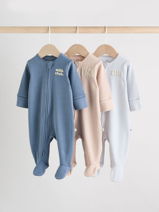 Blue Milk Club Baby Sleepsuits 3 Pack (0mths-2yrs)