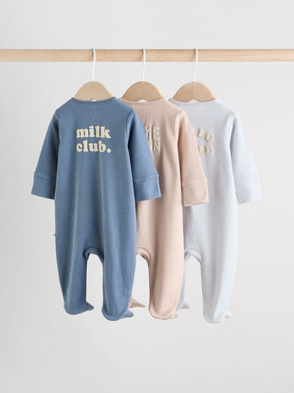 Blue Milk Club Baby Sleepsuits 3 Pack (0mths-2yrs)