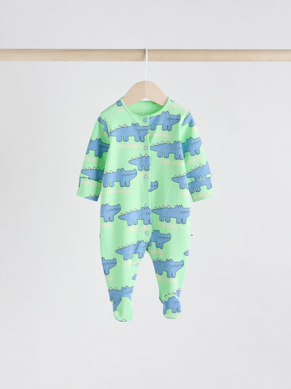 Multi 4 Pack Animal Baby 100% Cotton Sleepsuits (0mths-2yrs)