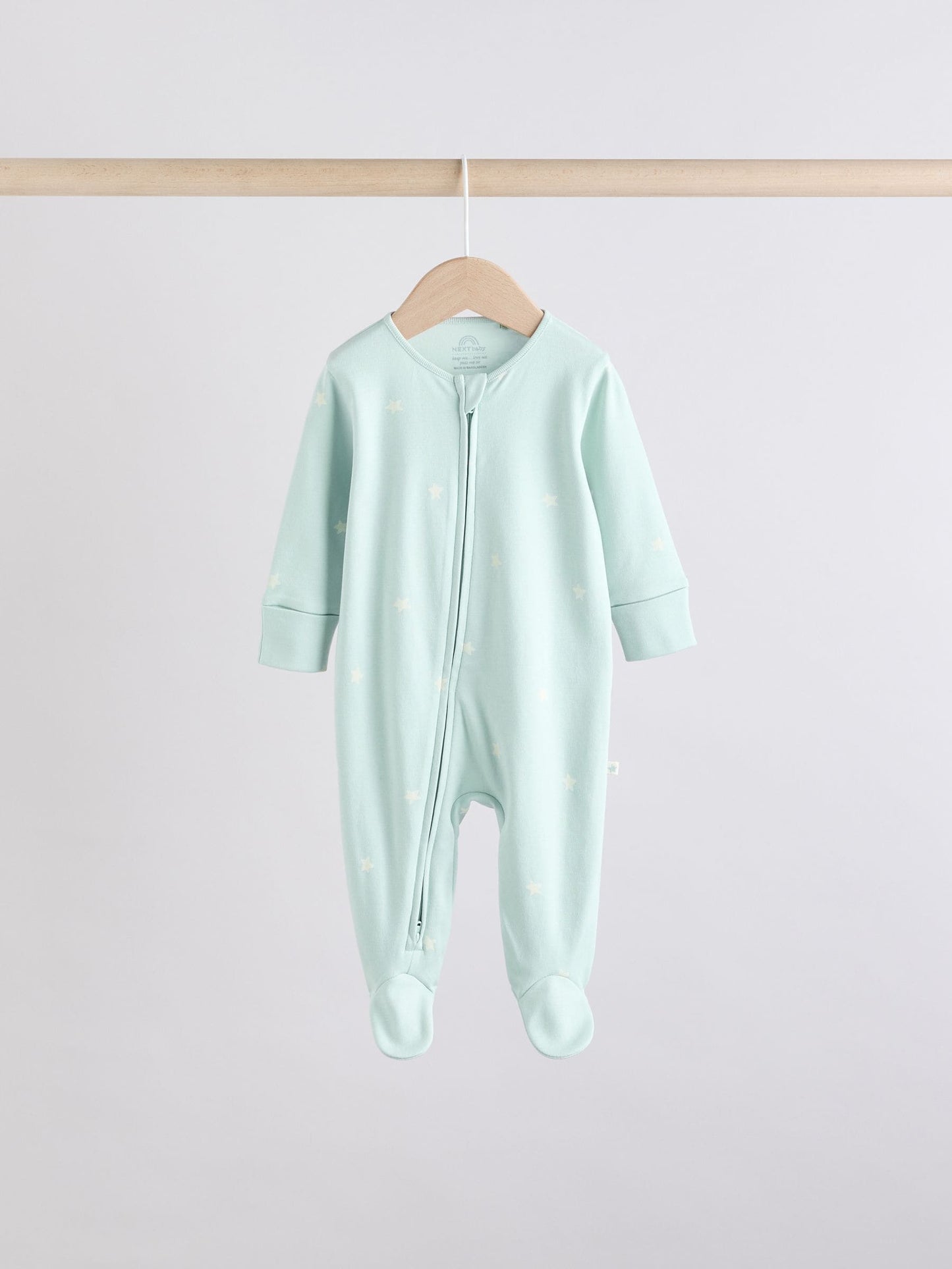 Sage Green 100% Cotton Two Way Zip Baby Sleepsuits 5 Pack (0mths-2yrs)