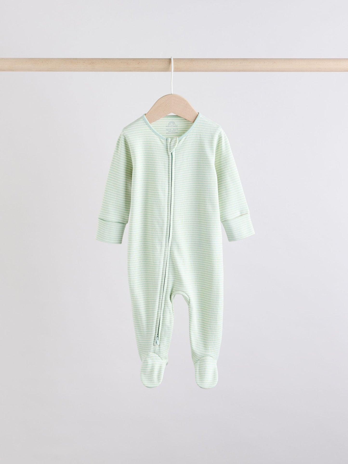 Sage Green 100% Cotton Two Way Zip Baby Sleepsuits 5 Pack (0mths-2yrs)