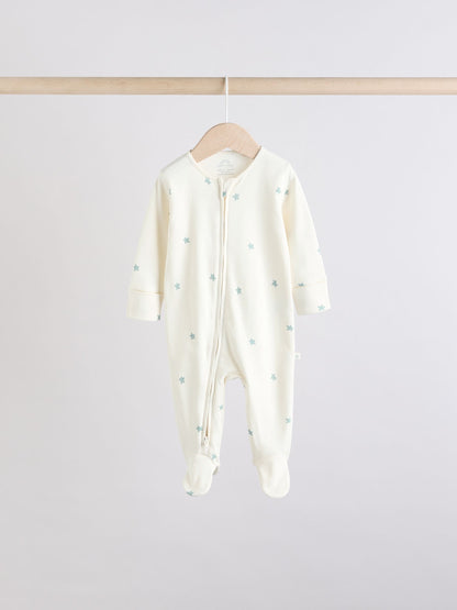 Sage Green 100% Cotton Two Way Zip Baby Sleepsuits 5 Pack (0mths-2yrs)