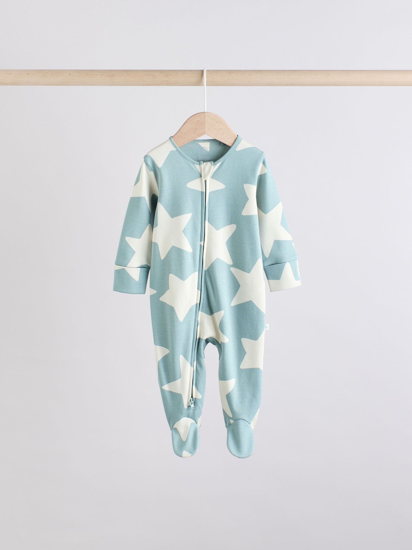 Sage Green 100% Cotton Two Way Zip Baby Sleepsuits 5 Pack (0mths-2yrs)