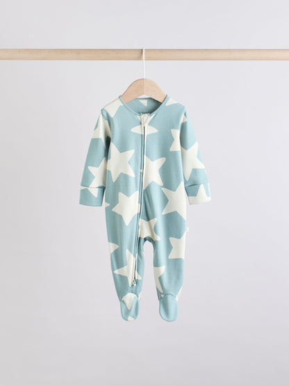 Sage Green 100% Cotton Two Way Zip Baby Sleepsuits 5 Pack (0mths-2yrs)