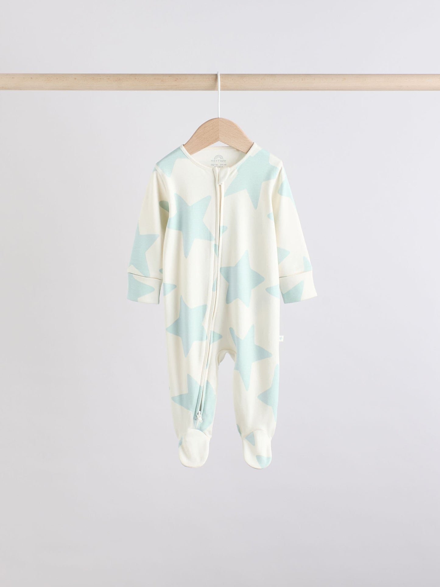Sage Green 100% Cotton Two Way Zip Baby Sleepsuits 5 Pack (0mths-2yrs)