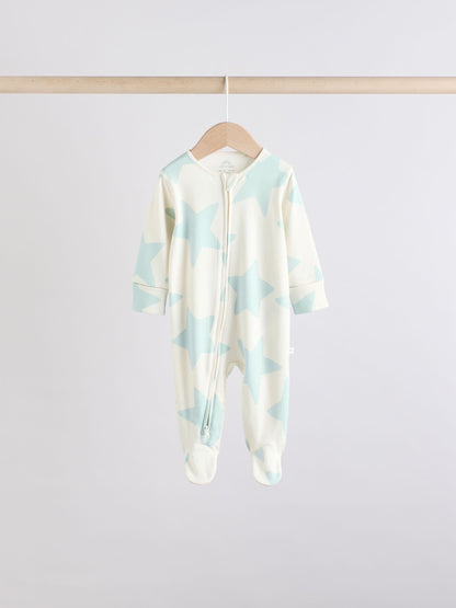 Sage Green 100% Cotton Two Way Zip Baby Sleepsuits 5 Pack (0mths-2yrs)