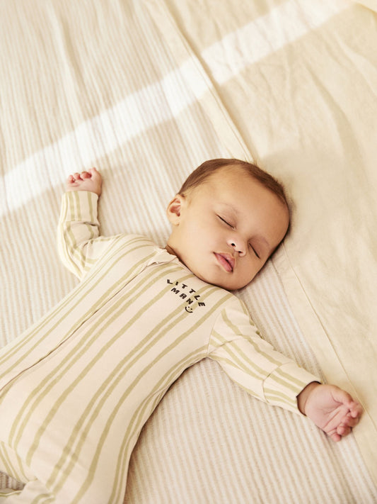 Ecru/Green Little Man Baby Sleepsuit (0mths-2yrs)