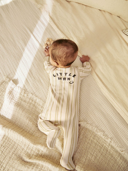 Ecru/Green Little Man Baby Sleepsuit (0mths-2yrs)