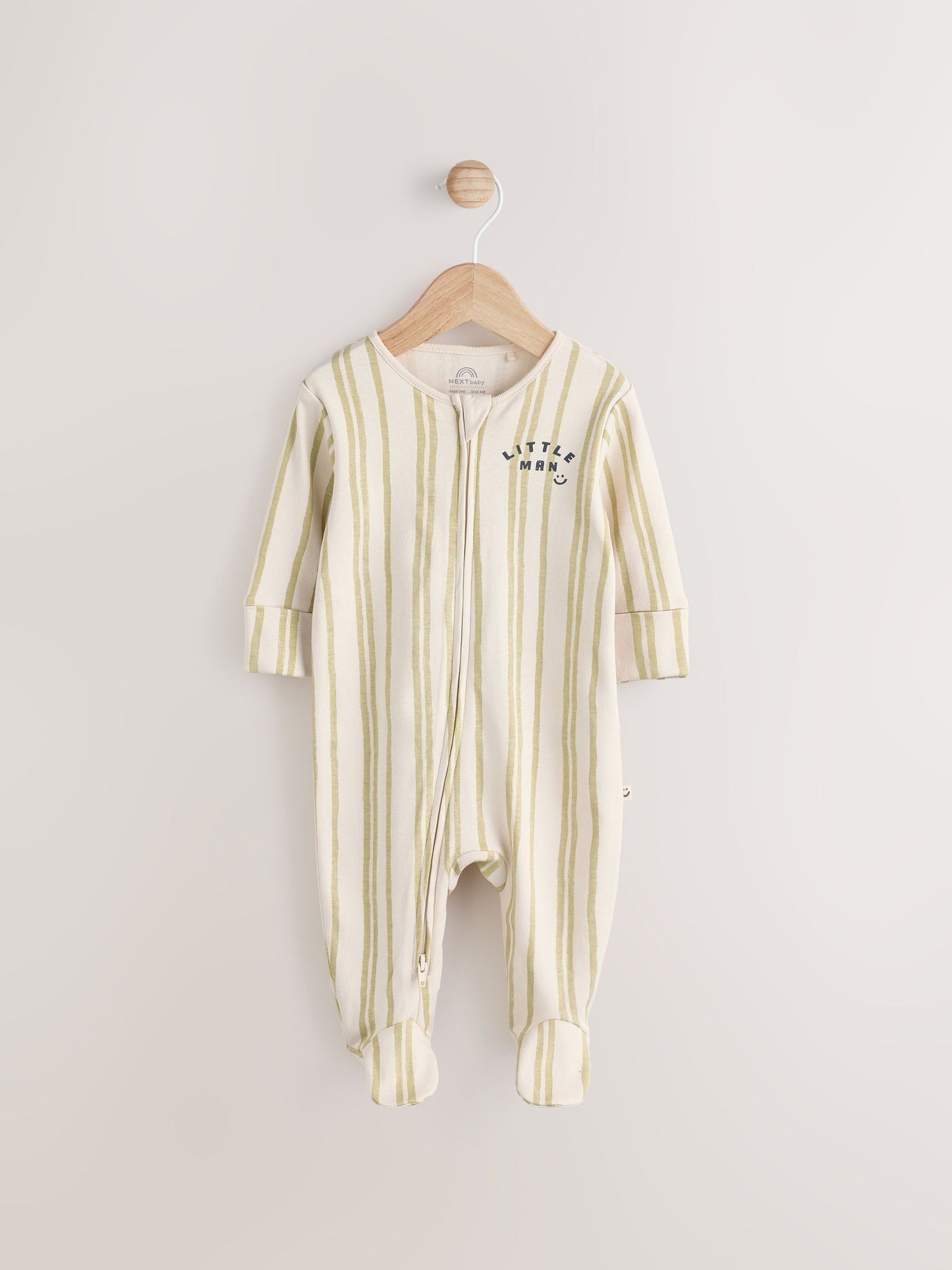 Ecru/Green Little Man Baby Sleepsuit (0mths-2yrs)