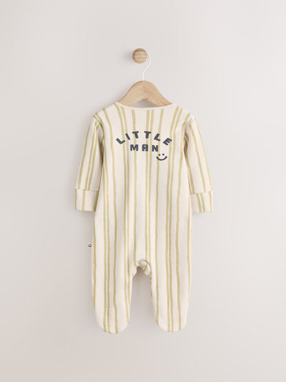 Ecru/Green Little Man Baby Sleepsuit (0mths-2yrs)