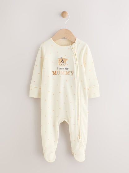 Ecru I Love My Mummy Two Way Zip Baby Sleepsuit (0-18mths) image 1
