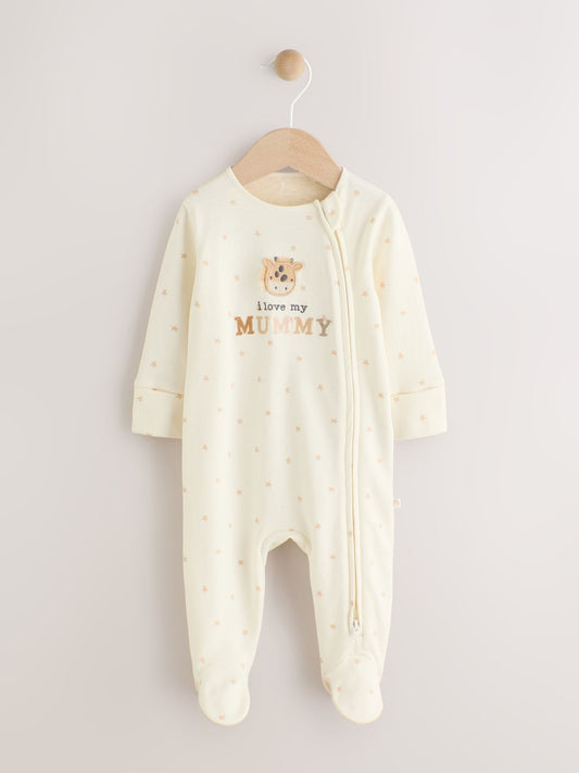 Ecru I Love My Mummy Two Way Zip Baby Sleepsuit (0-18mths) image 1