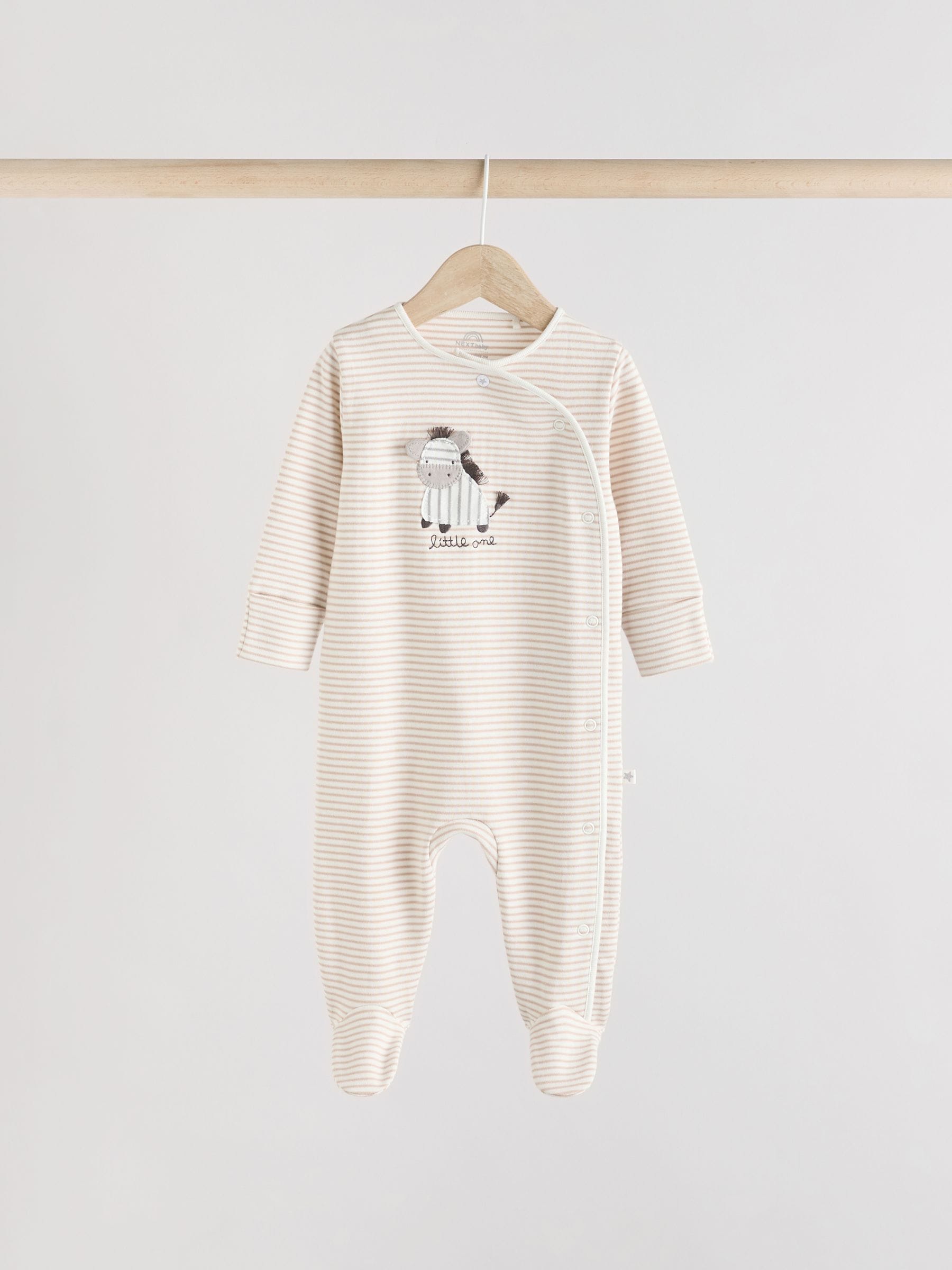 Grey 3 Pack Zebra 100% Cotton Baby Sleepsuits (0-2yrs) image 2