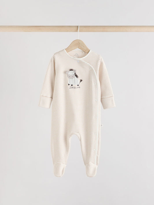 Grey 3 Pack Zebra 100% Cotton Baby Sleepsuits (0-2yrs) image 2