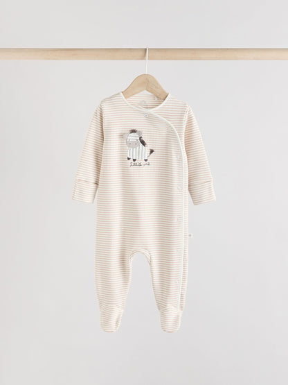 Grey 3 Pack Zebra 100% Cotton Baby Sleepsuits (0-2yrs) image 2