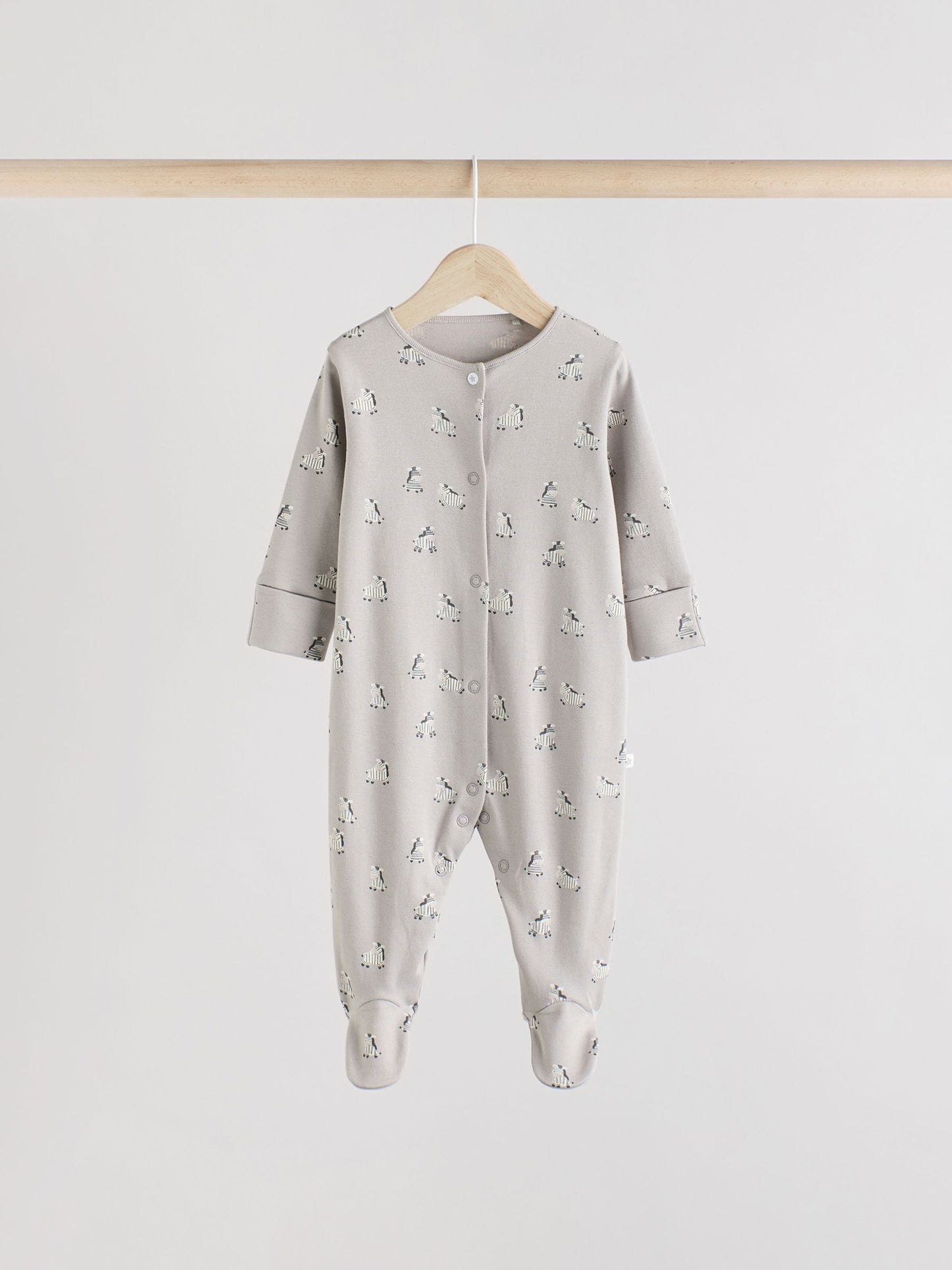 Grey 3 Pack Zebra 100% Cotton Baby Sleepsuits (0-2yrs) image 3