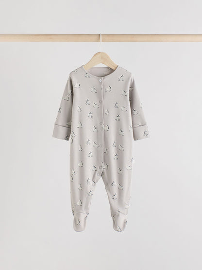 Grey 3 Pack Zebra 100% Cotton Baby Sleepsuits (0-2yrs) image 3