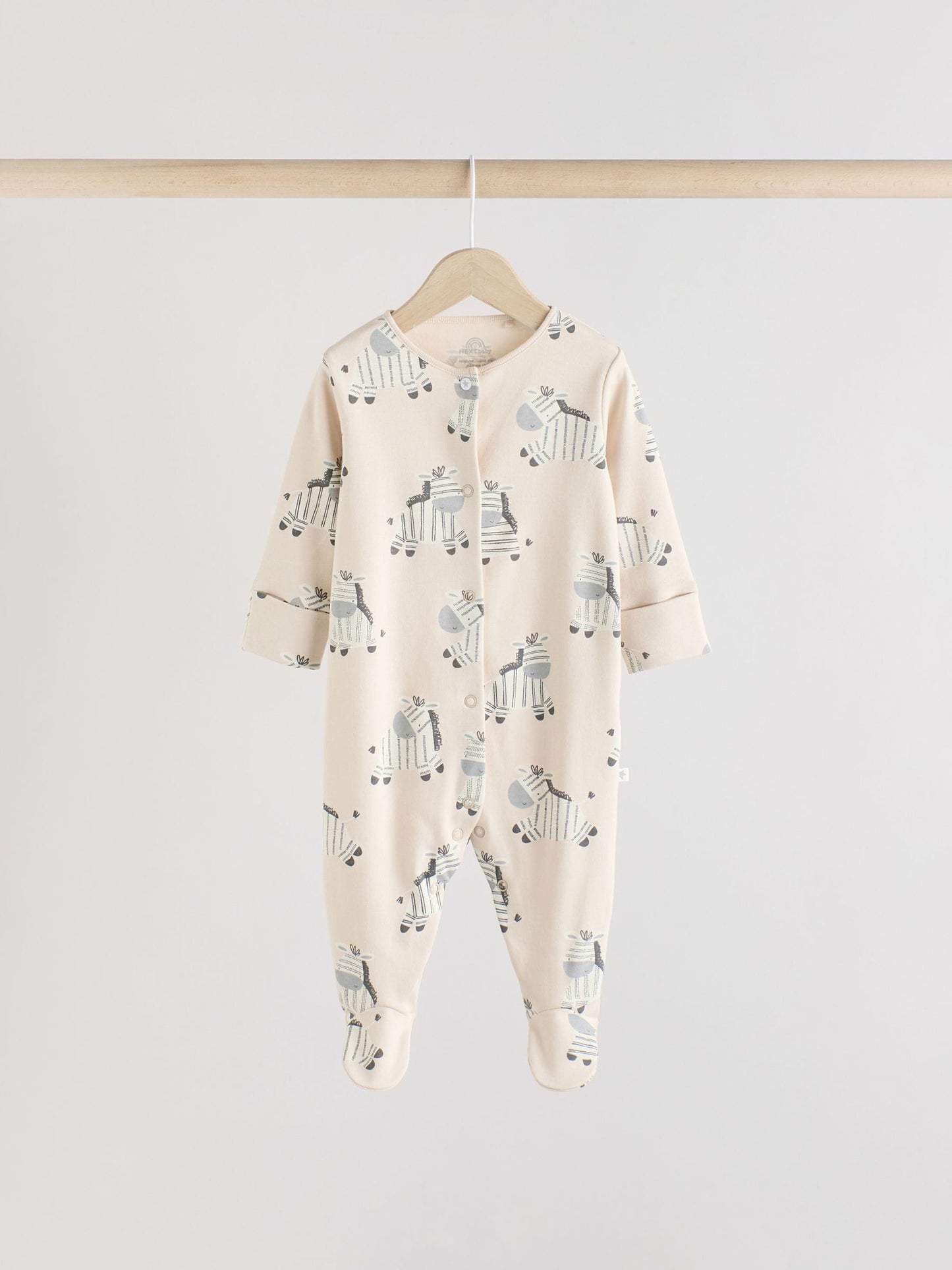 Grey 3 Pack Zebra 100% Cotton Baby Sleepsuits (0-2yrs) image 4