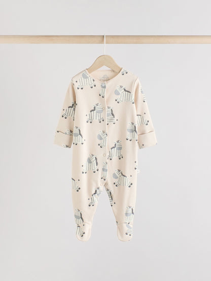 Grey 3 Pack Zebra 100% Cotton Baby Sleepsuits (0-2yrs) image 4