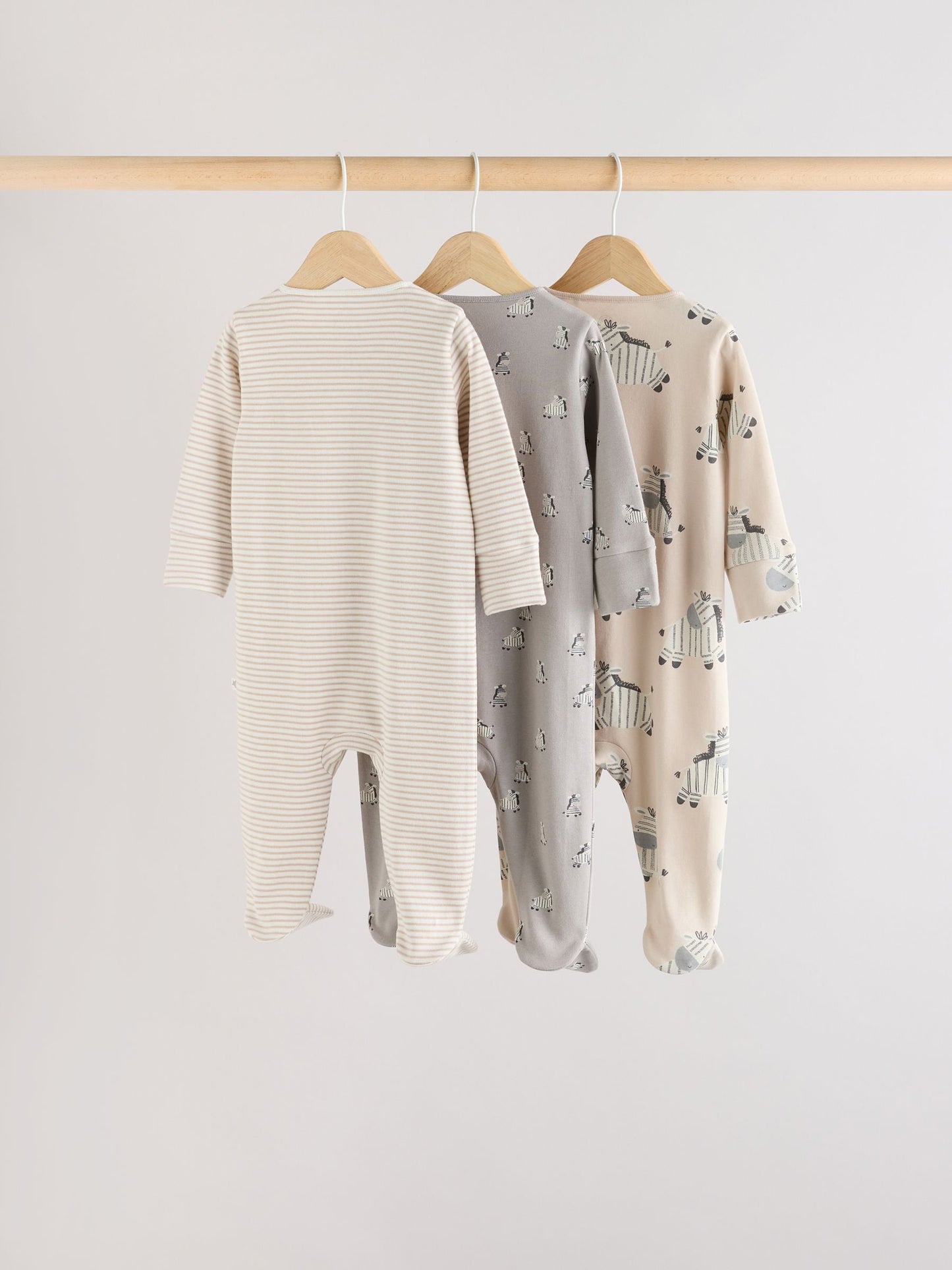 Grey 3 Pack Zebra 100% Cotton Baby Sleepsuits (0-2yrs) image 5