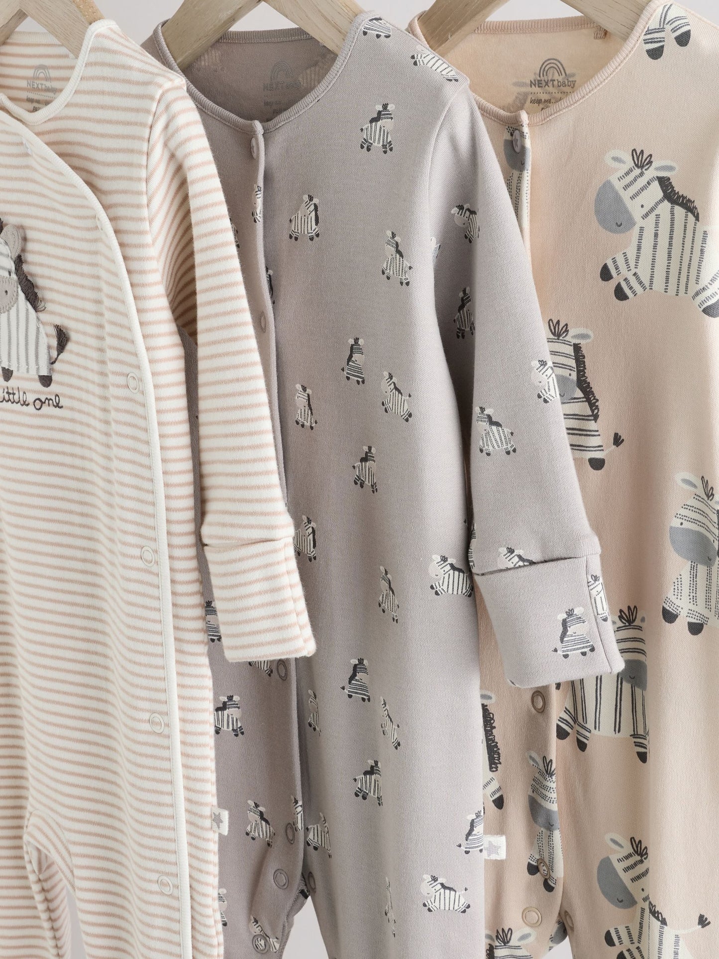 Grey 3 Pack Zebra 100% Cotton Baby Sleepsuits (0-2yrs) image 7