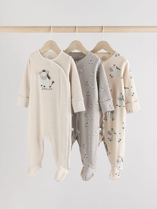 Grey 3 Pack Zebra 100% Cotton Baby Sleepsuits (0-2yrs) image 1