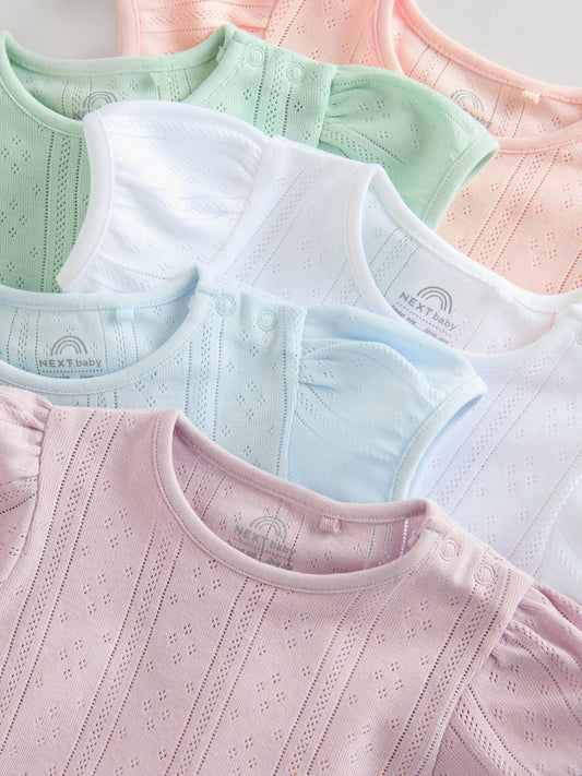 Pastels 5 Pack Short Sleeve Pointelle Baby Bodysuits image 3