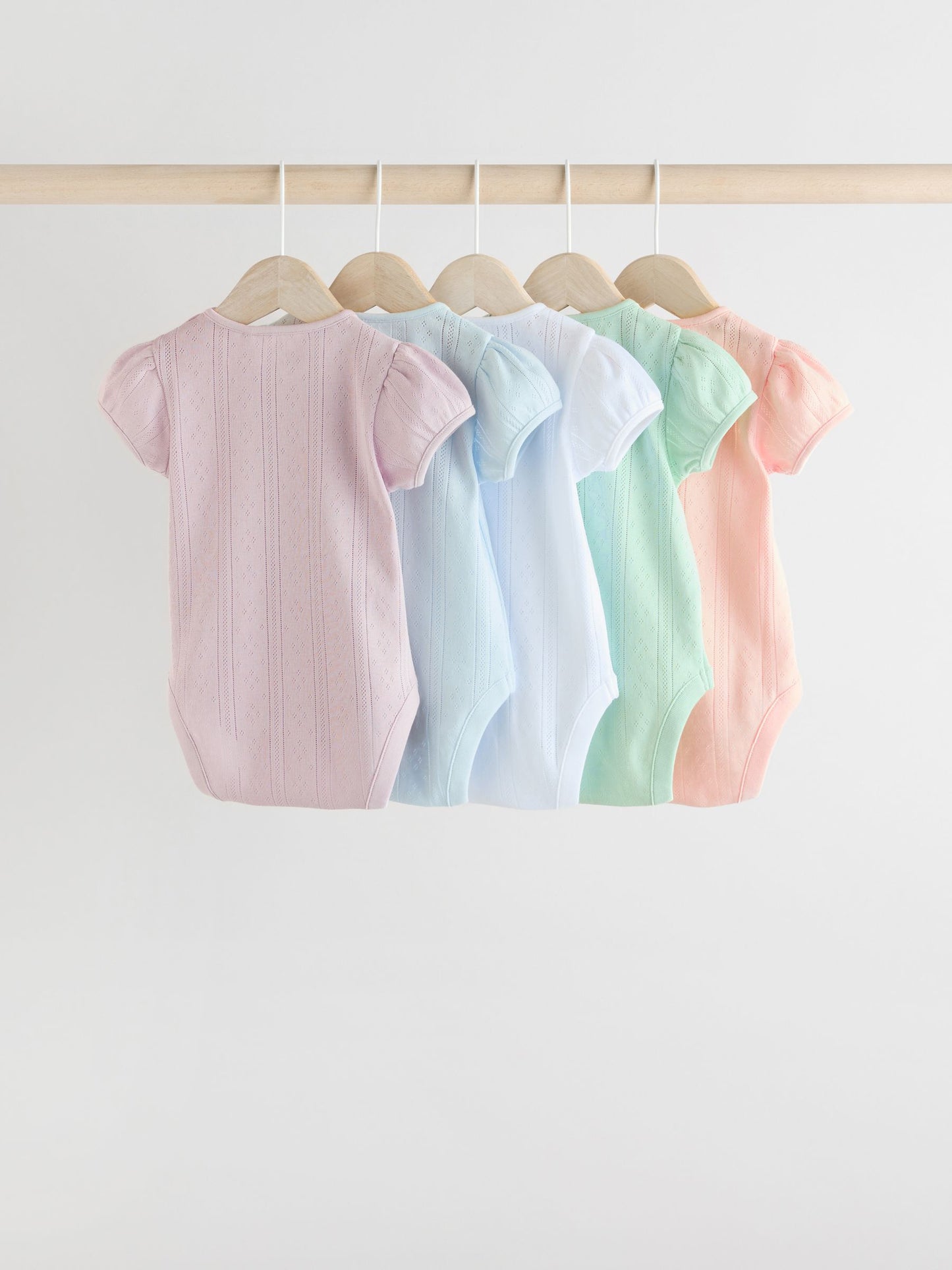 Pastels 5 Pack Short Sleeve Pointelle Baby Bodysuits image 2