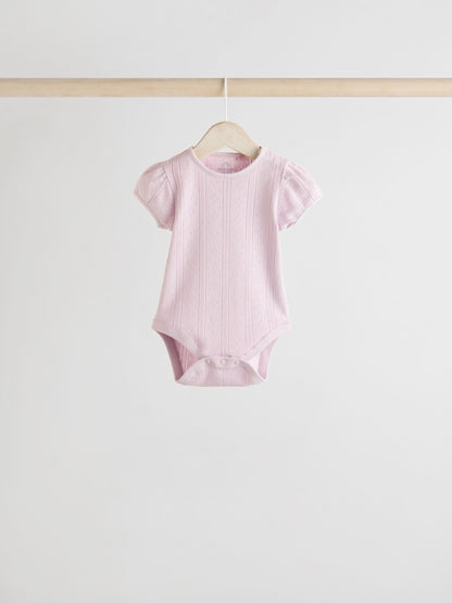Pastels 5 Pack Short Sleeve Pointelle Baby Bodysuits image 3