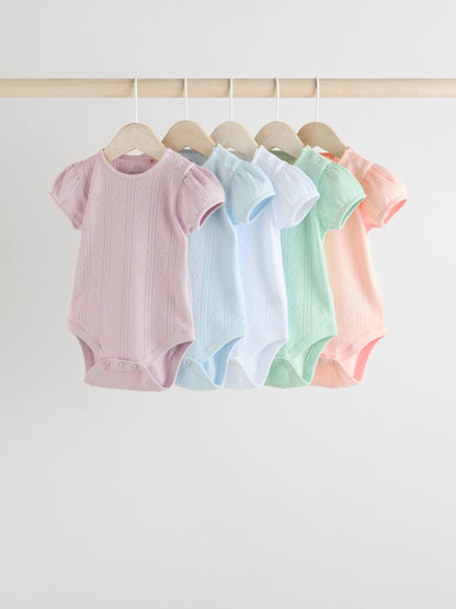 Pastels 5 Pack Short Sleeve Pointelle Baby Bodysuits image 1