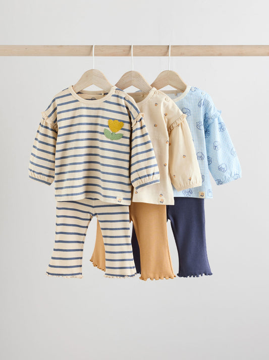 Navy/White Stripe Long Sleeve Top And Leggings 6 Piece Set (0mths-3yrs) image 1