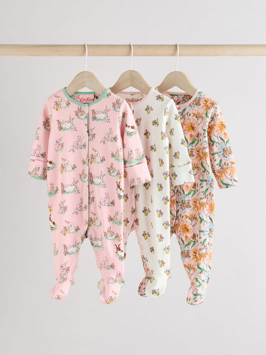 Pink/Ecru Cath Kidston Floral Baby 100% Cotton Sleepsuits 3 Pack image 1