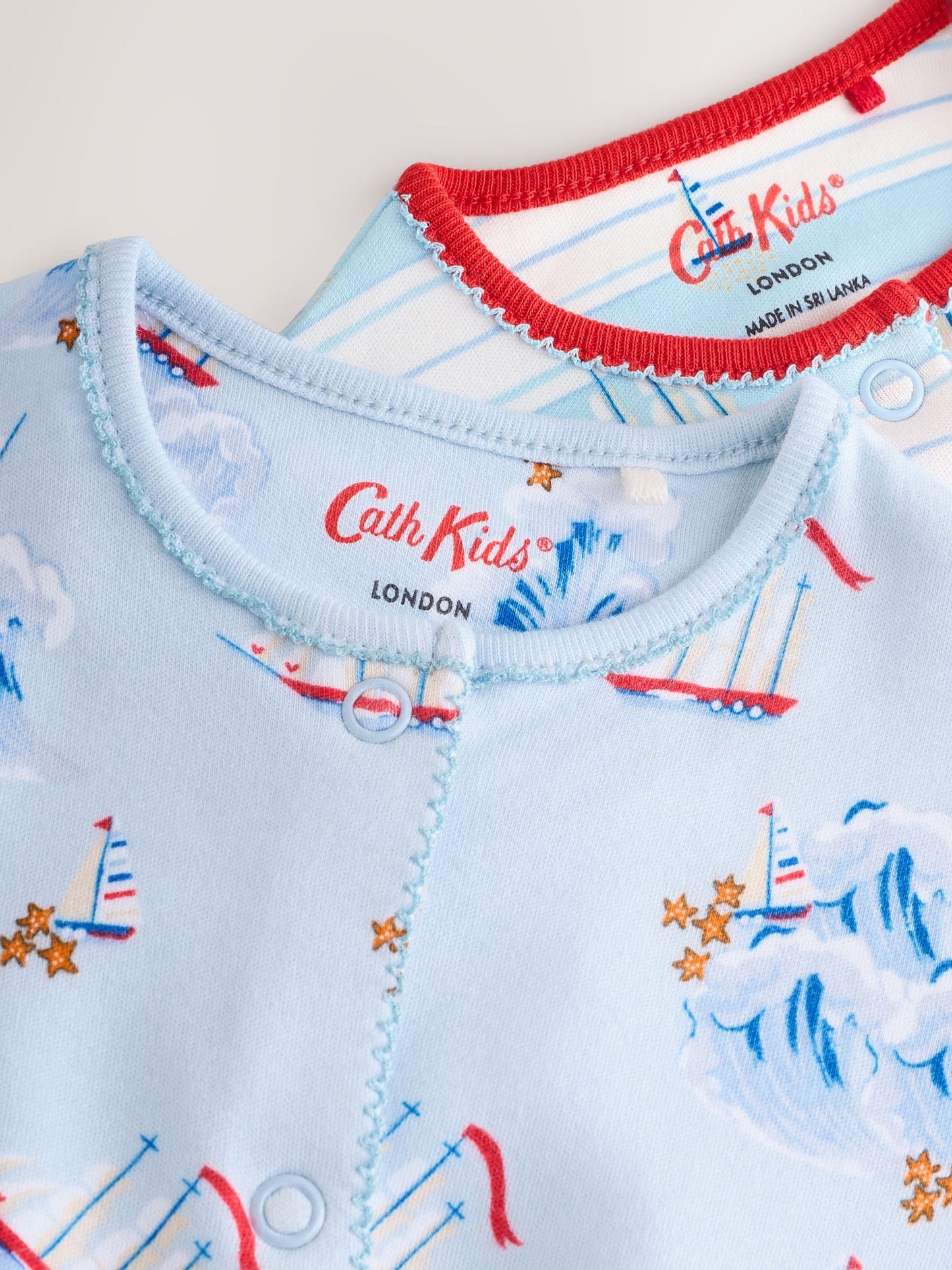 Blue/White Nautical Cath Kidston Baby 100% Cotton Sleepsuits 2 Pack