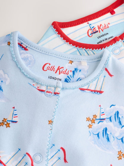 Blue/White Nautical Cath Kidston Baby 100% Cotton Sleepsuits 2 Pack
