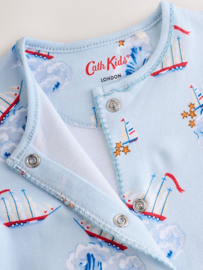 Blue/White Nautical Cath Kidston Baby 100% Cotton Sleepsuits 2 Pack