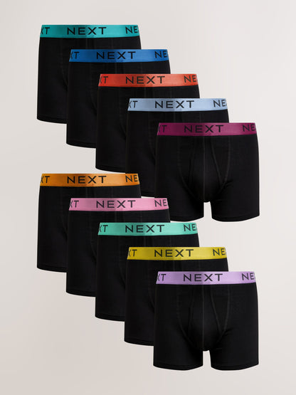 Dsiney Kidz - Black Bright Colour Shiny Waistbands A-Front Boxers 10 Pack image 1